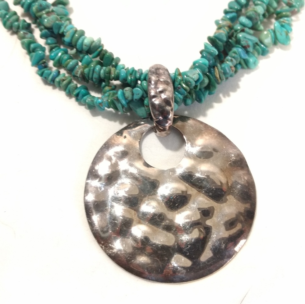 Vintage Oversized Multi-Strand Turquoise & Sterling Silver Necklace - Picture 4 of 8